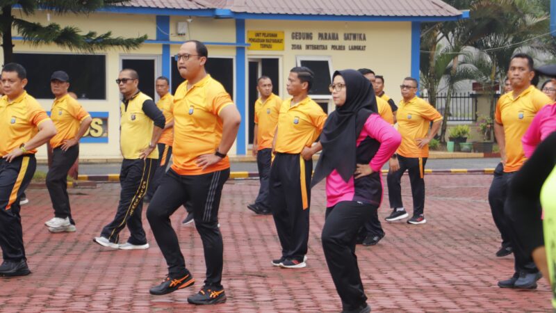 Meriahkan HKGB Ke-73, Polres Langkat Bersama Bhayangkari Laksanakan Olahraga Bersama