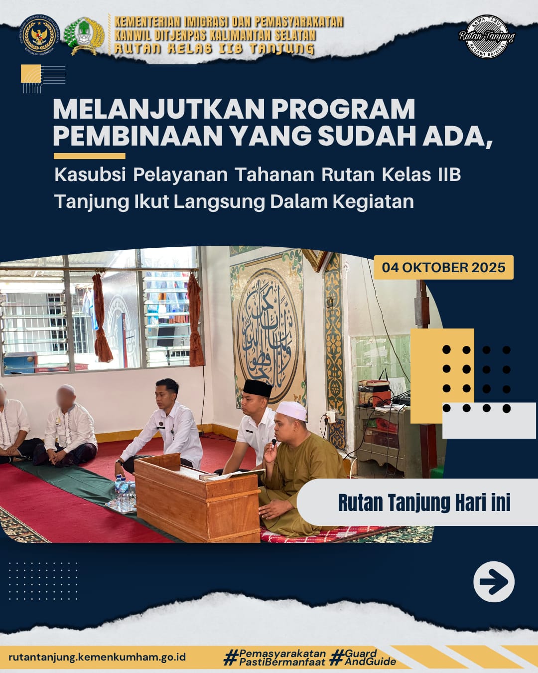 Melanjutkan Program Pembinaan yang Sudah Ada, Kasubsi Pelayanan Tahanan Rutan Kelas IIB Tanjung Ikut Langsung dalam Kegiatan