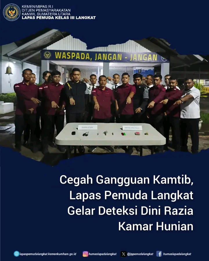 Cegah Gangguan Kamtib, Lapas Pemuda Langkat Gelar Deteksi Dini Razia Kamar Hunian