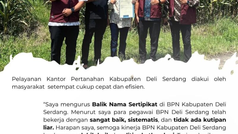 Kantor Pertanahan Deli Serdang Serahkan Sertipikat Melalui Program ARTIS kepada Warga Sei Mencirim