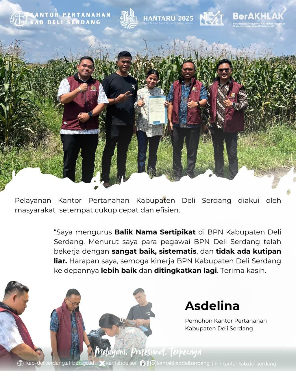 Kantor Pertanahan Deli Serdang Serahkan Sertipikat Melalui Program ARTIS kepada Warga Sei Mencirim