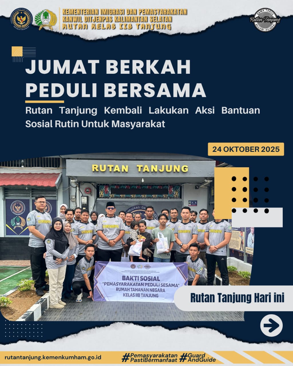 Jumat Berkah Peduli Bersama, Rutan Tanjung Kembali Lakukan Aksi Bantuan Sosial Rutin kepada Warga Masyarakat