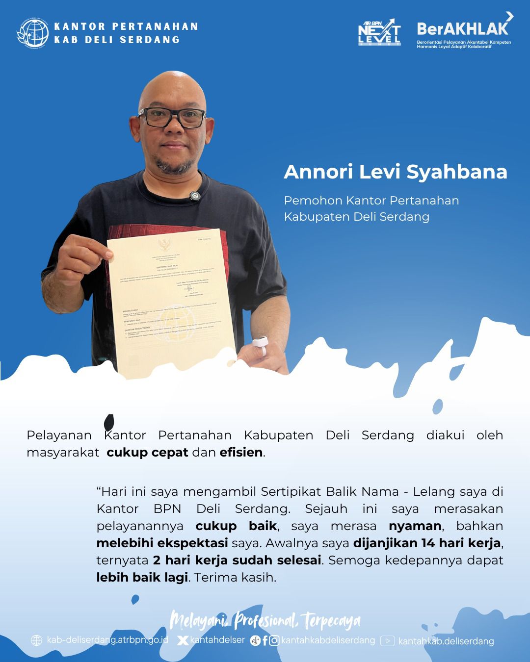 Pelayanan Cepat, Sertipikat Balik Nama Rampung 2 Hari, BPN Deli Serdang Tegaskan Layanan Tanpa Calo