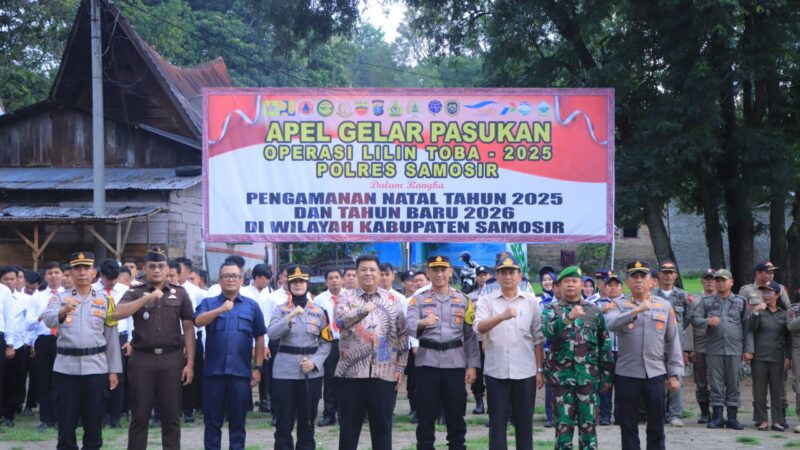 209 Personel Polres Samosir Ikuti Apel Gelar Pasukan Kesiapan Akhir Operasi Lilin Toba 2025.
