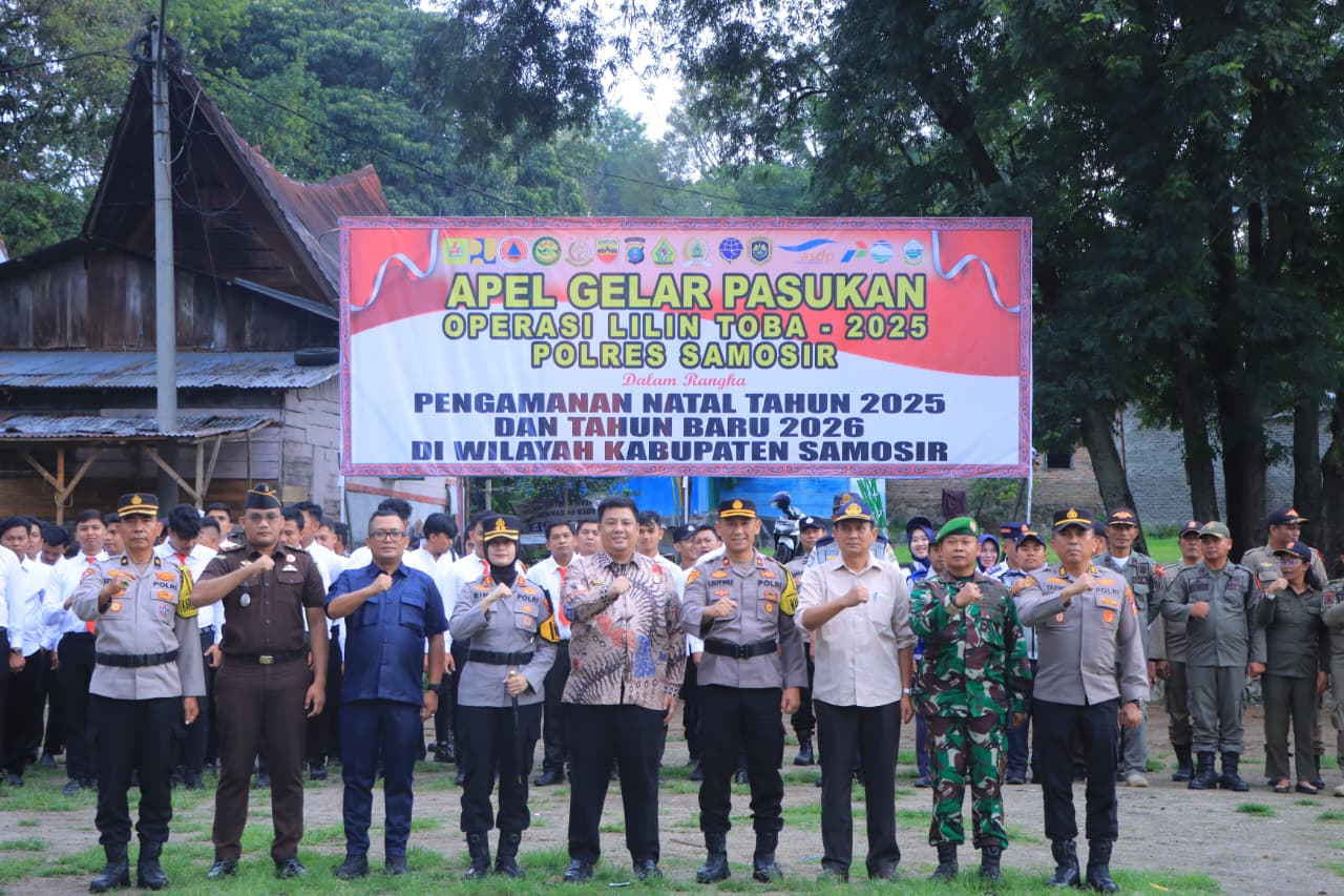 209 Personel Polres Samosir Ikuti Apel Gelar Pasukan Kesiapan Akhir Operasi Lilin Toba 2025.