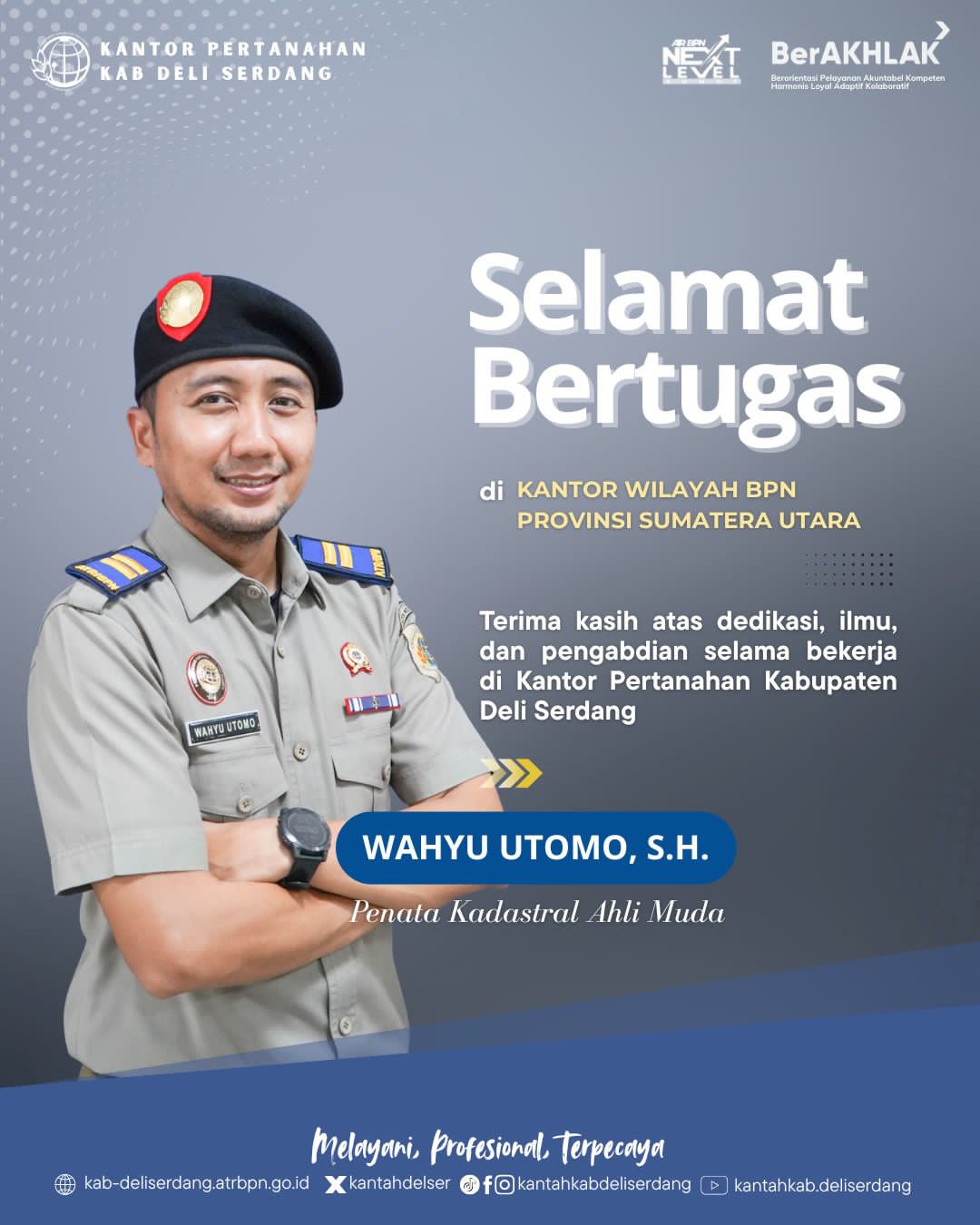 Kepala Kantor Pertanahan Deli Serdang Ucapkan Selamat Bertugas kepada Wahyu Utomo di Kanwil BPN Sumut