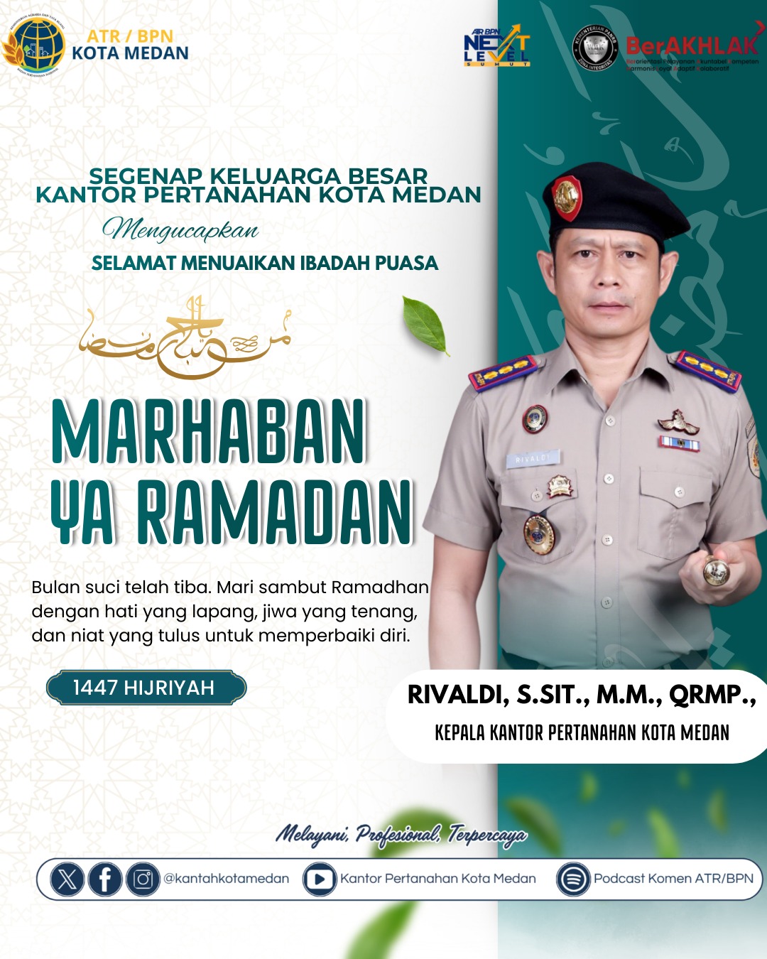 Kantor Pertanahan Kota Medan Ucapkan Selamat Menunaikan Ibadah Puasa Ramadan 1447 H, Ajak Perkuat Integritas dan Pelayanan Prima