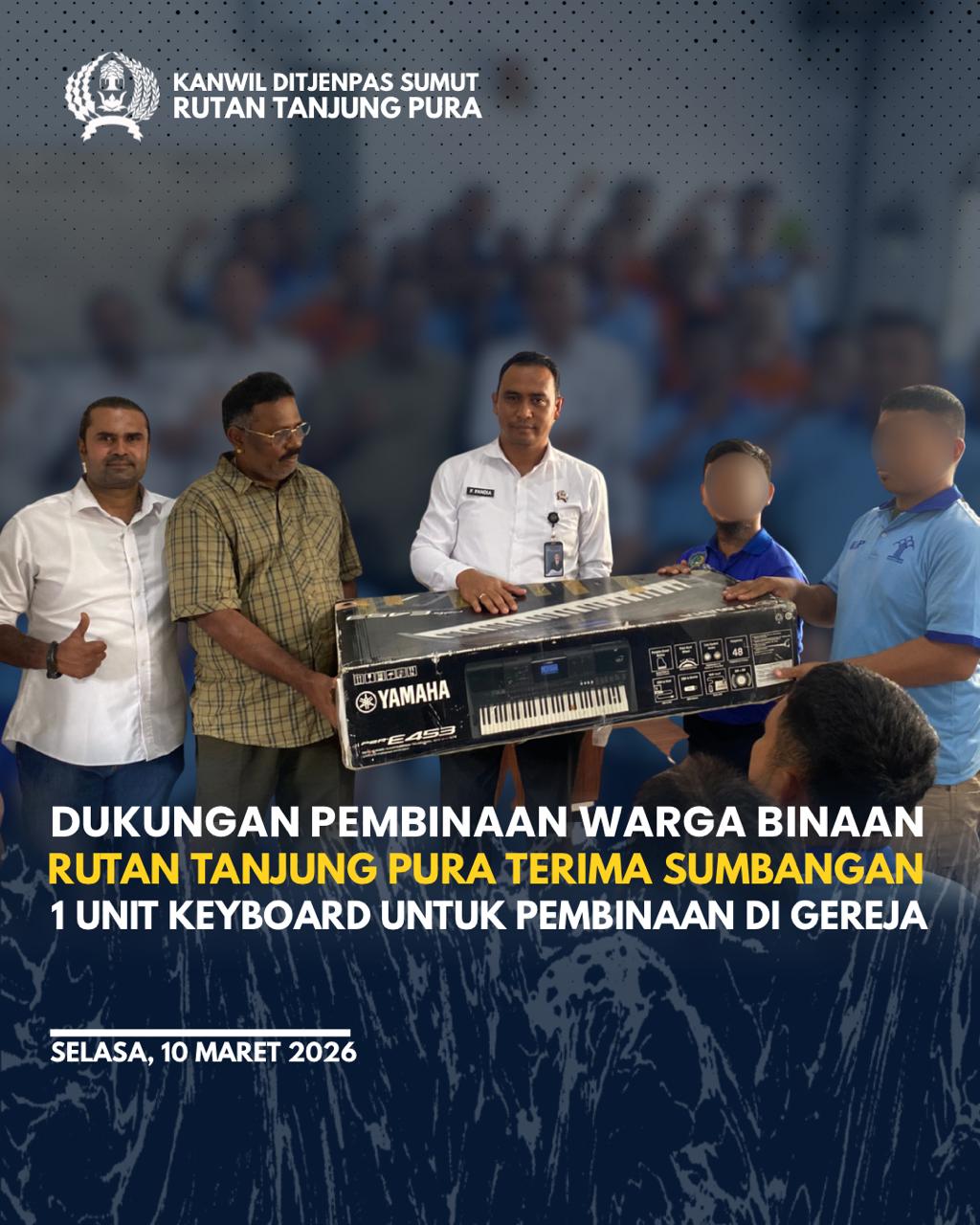 Rutan Tanjung Pura Terima Sumbangan Keyboard untuk Pembinaan Warga Binaan