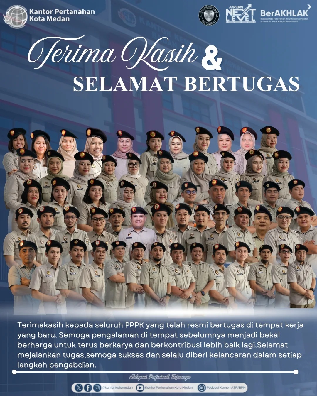 Kantor Pertanahan Kota Medan Ucapkan Terima Kasih dan Selamat Bertugas kepada 59 PPPK di Penempatan Baru