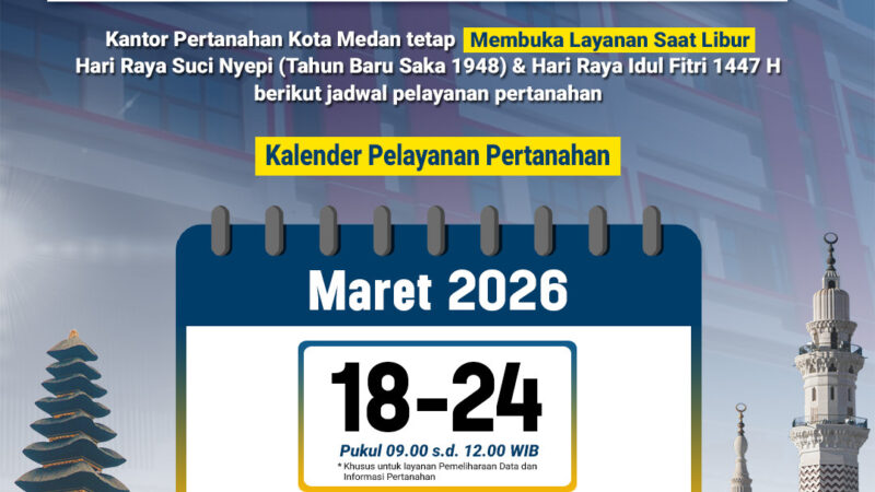 Kantor Pertanahan Kota Medan Tetap Buka Layanan Saat Libur Nyepi dan Idul Fitri