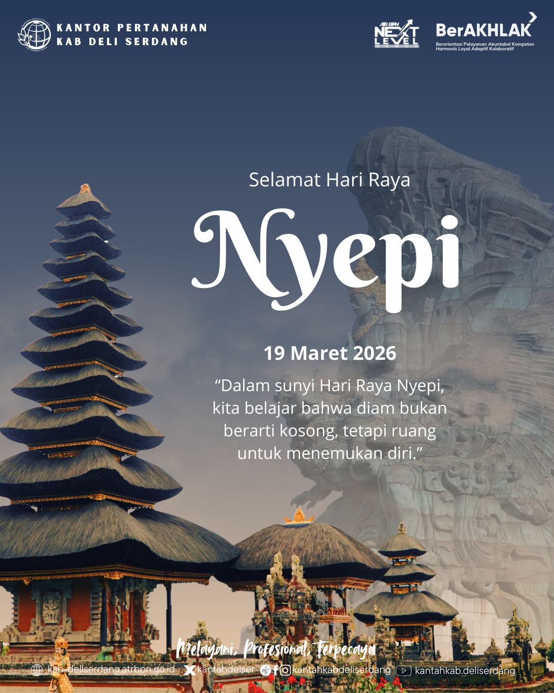 Kantor Pertanahan Deli Serdang Sampaikan Ucapan Nyepi, Gaungkan Nilai Kedamaian dan Introspeksi