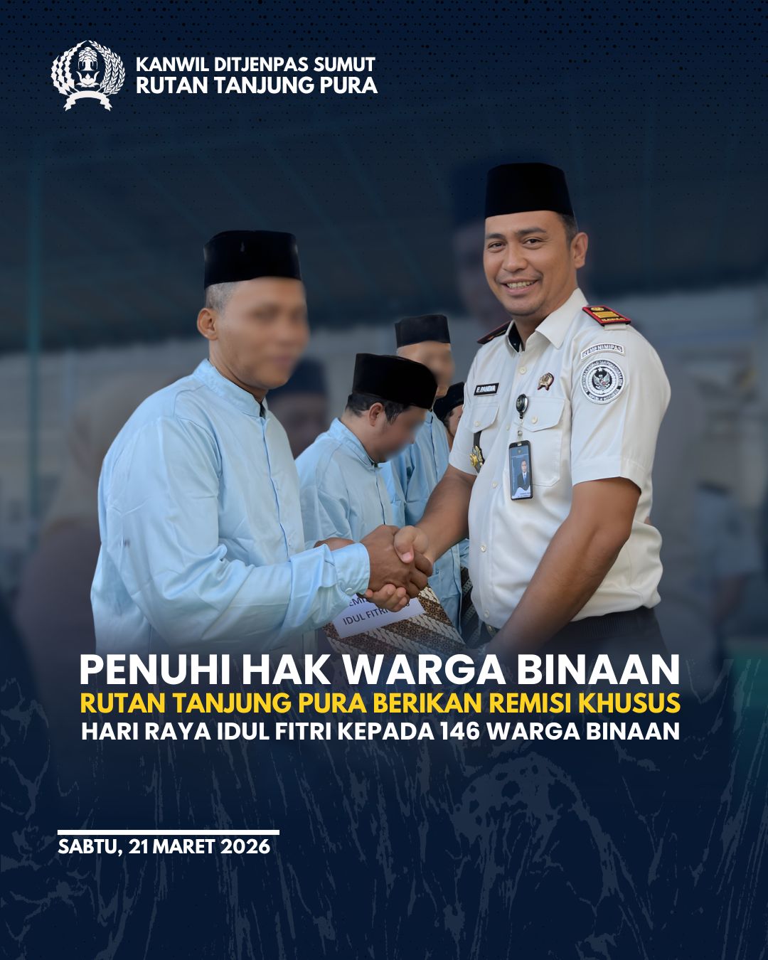 Penuhi Hak Warga Binaan, Rutan Tanjung Pura Berikan Remisi Khusus Hari Raya Idul Fitri Kepada 146 Warga Binaan