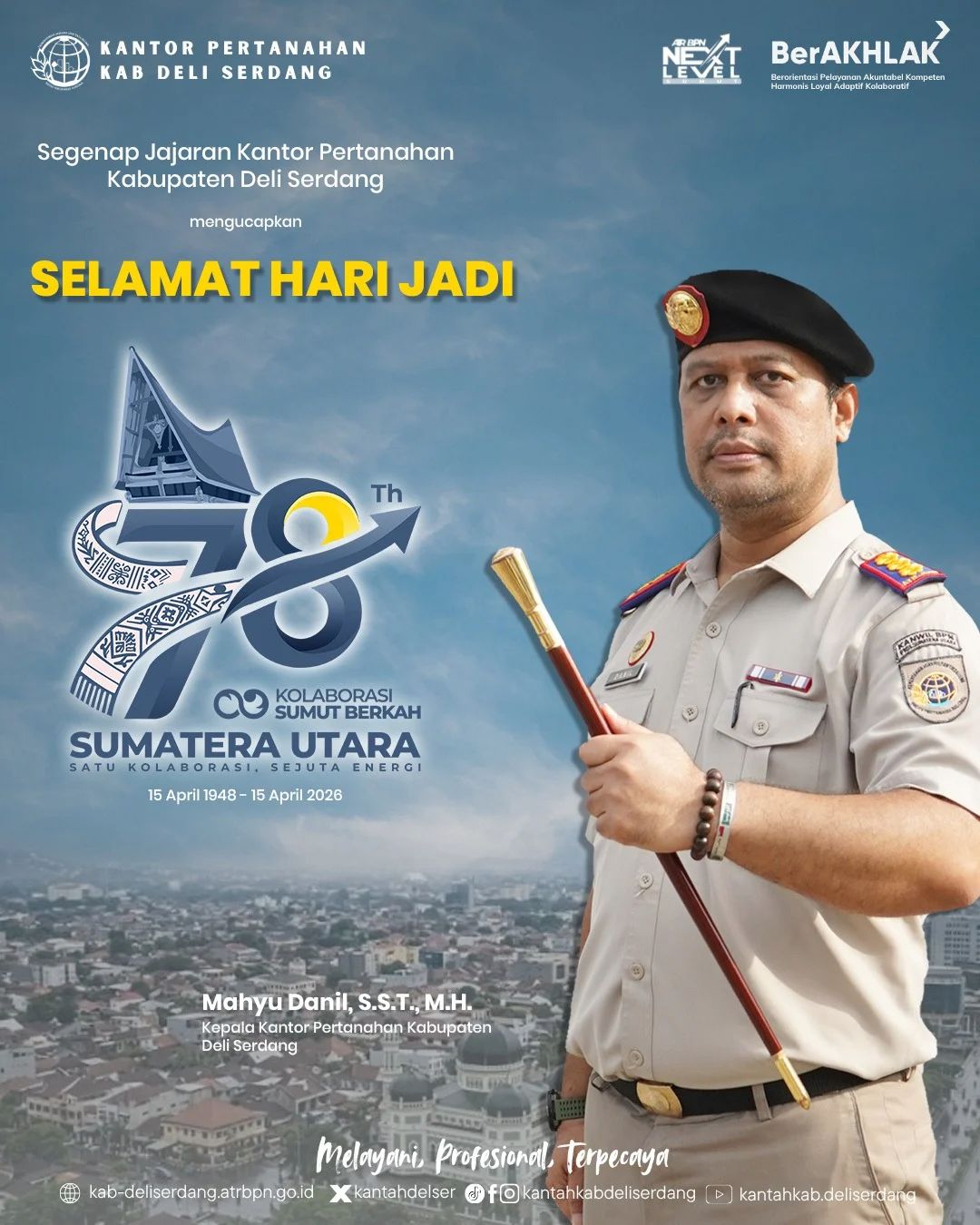 Kantor Pertanahan Deli Serdang Ucapkan Selamat Hari Jadi ke-78 Sumatera Utara