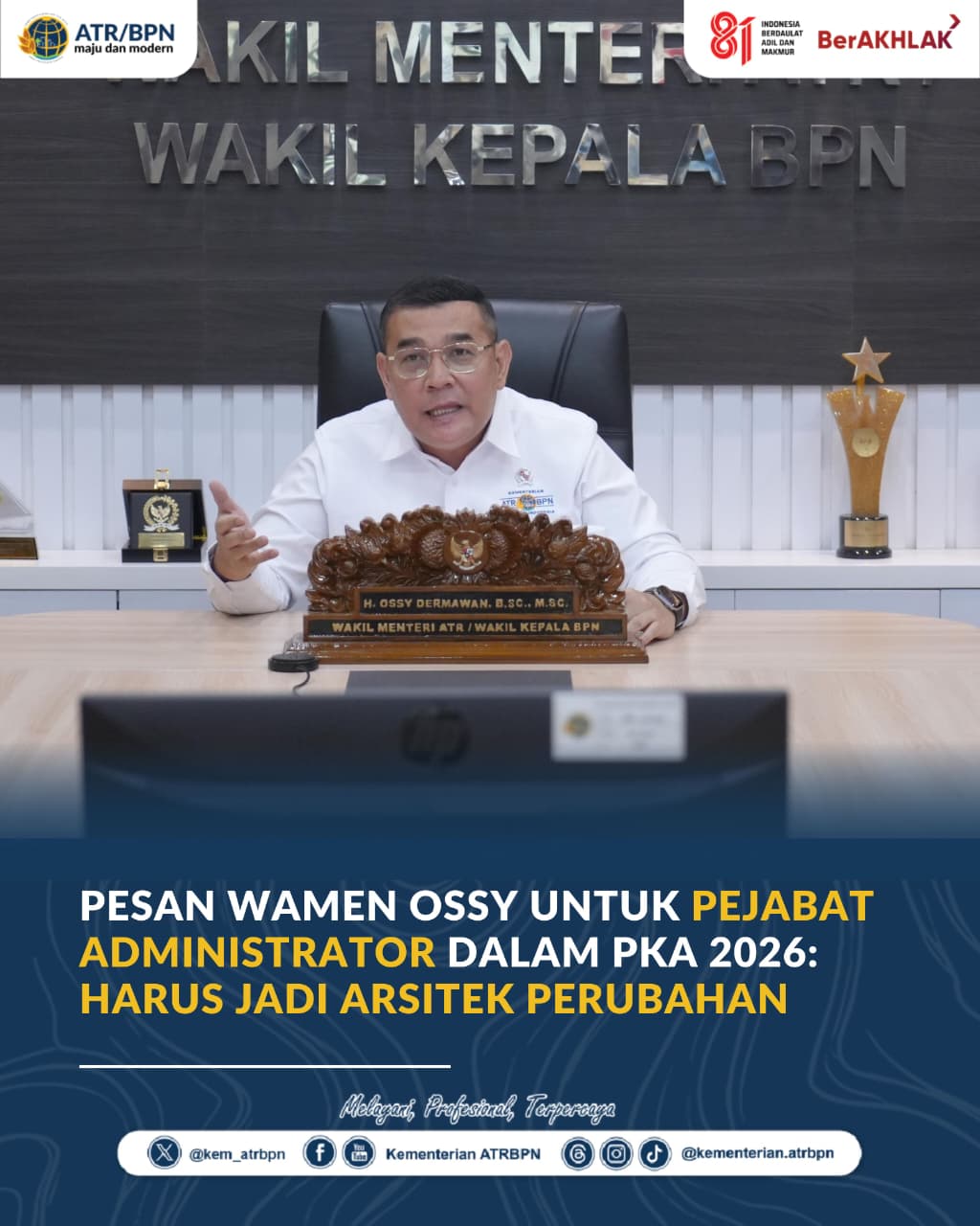 Pesan Wamen Ossy untuk Pejabat Administrator dalam PKA 2026: Harus Jadi Arsitek Perubahan