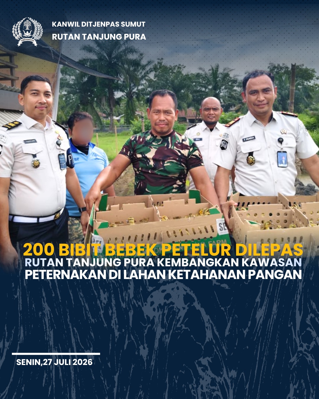 200 Bibit Bebek Petelur Dilepas Rutan Tanjung Pura Kembangkan Kawasan Peternakan DiLahan Ketahanan Pangan