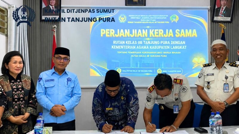 Rutan Tanjung Pura dan Kemenag Langkat Teken PKS Pembinaan Kerohanian Warga Binaan