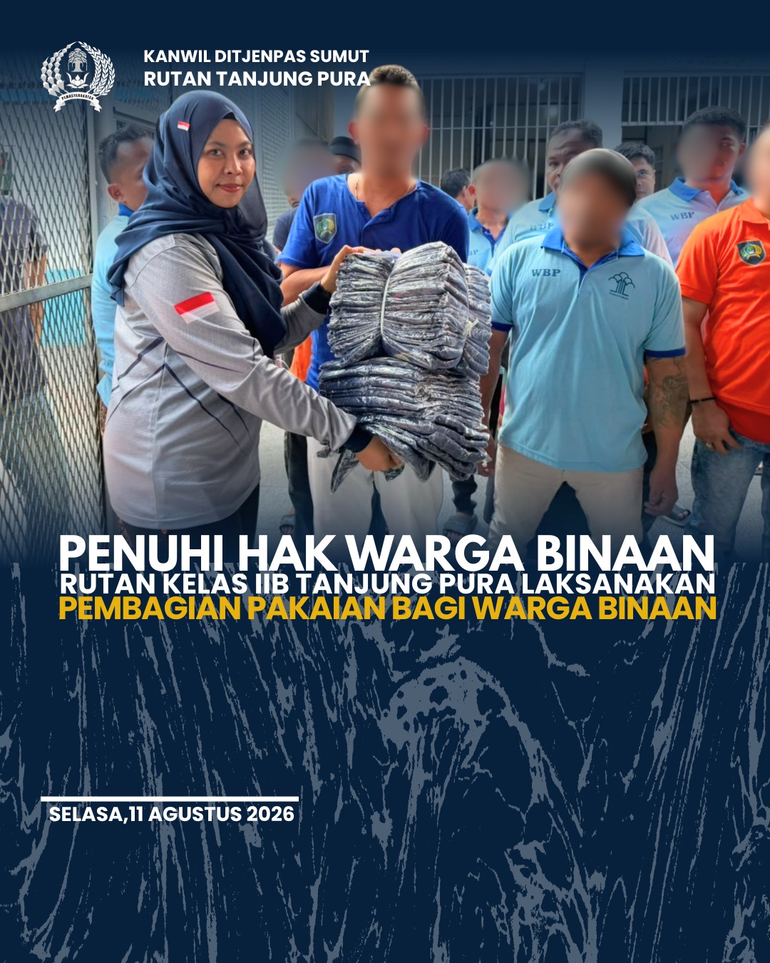 Penuhi Hak Warga Binaan Rutan Kelas IIB Tanjung Pura Laksanakan Pembagian Pakaian Bagi Warga Binaan